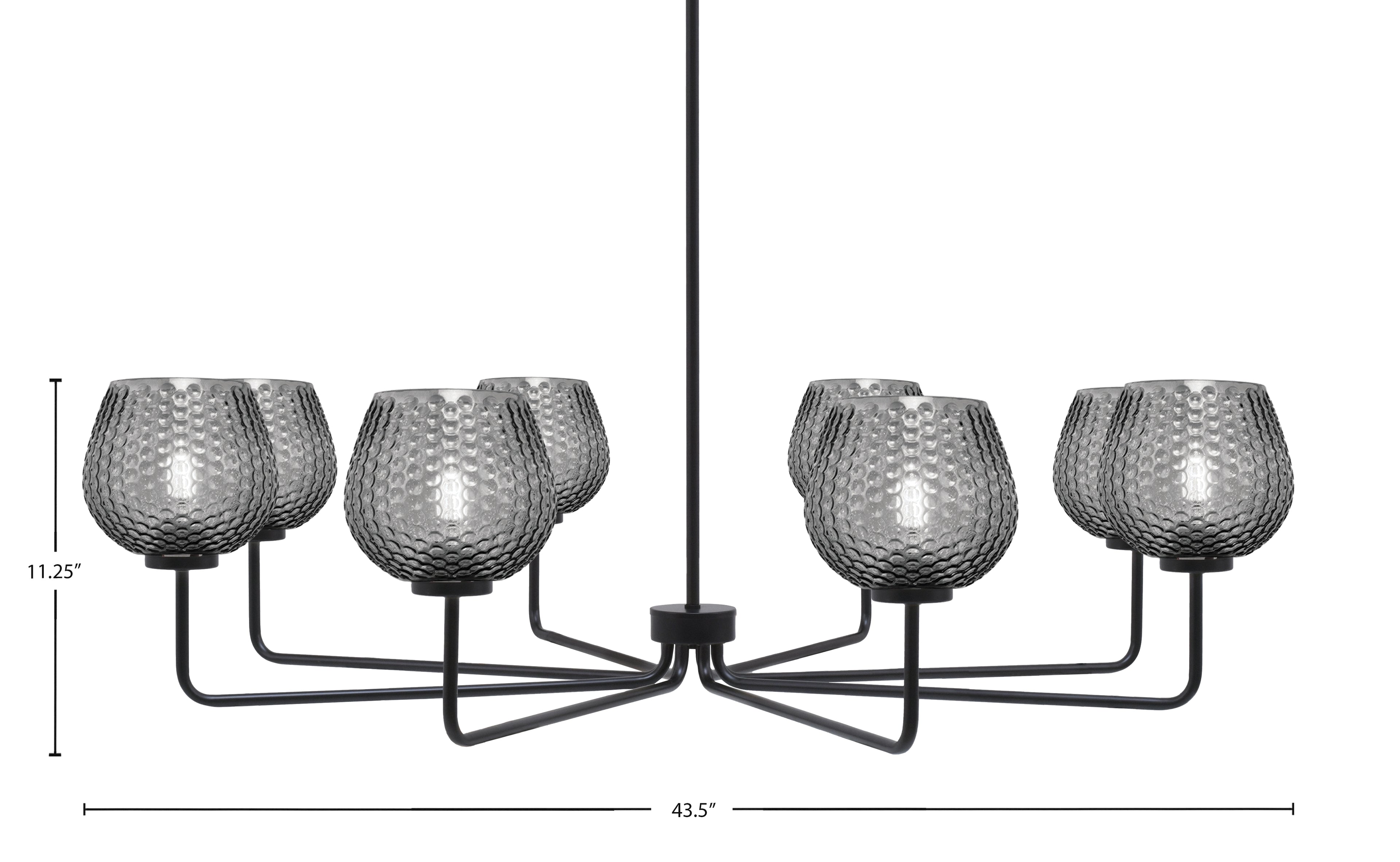 Sandia Eight Light Chandelier in Matte Black with Smoke Textured Shade