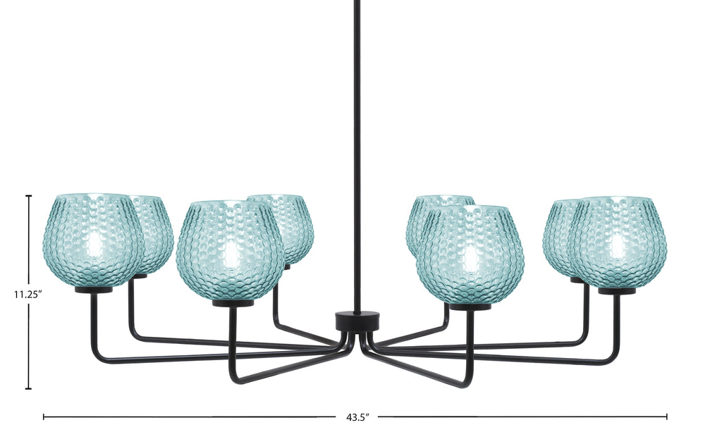 Sandia Eight Light Chandelier in Matte Black with Turquoise Textured Shade