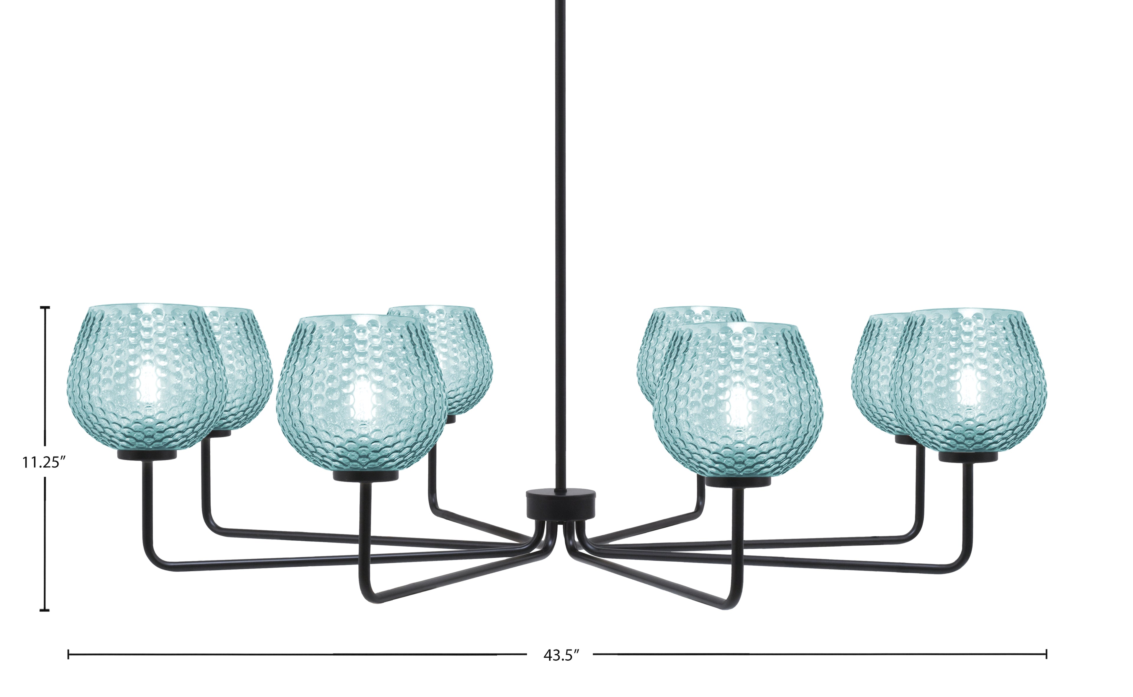Sandia Eight Light Chandelier in Matte Black with Turquoise Textured Shade