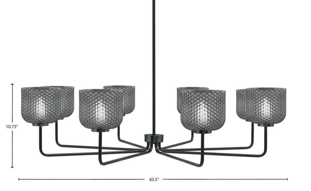 Sandia Eight Light Chandelier in Matte Black with Smoke Textured Shade