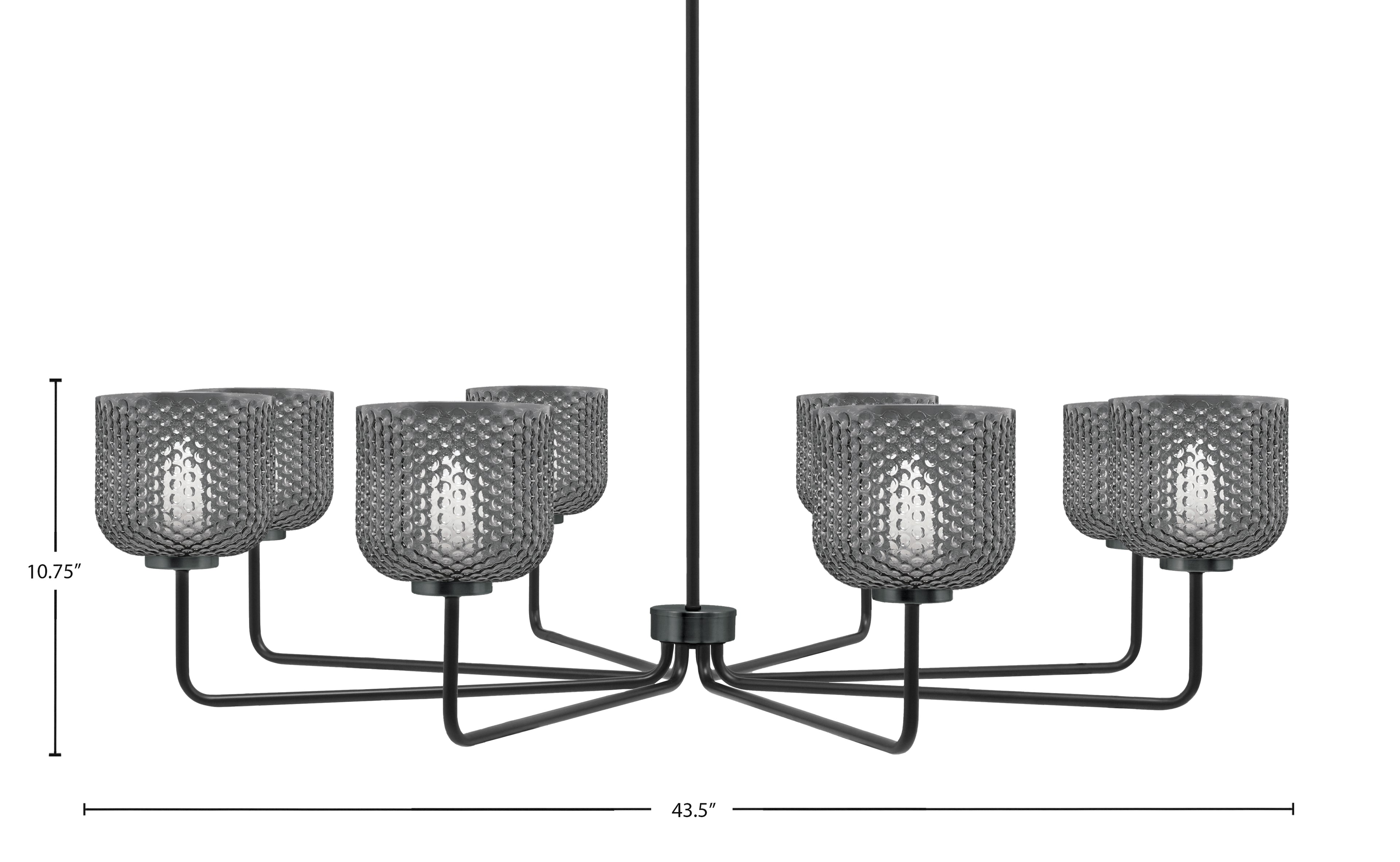 Sandia Eight Light Chandelier in Matte Black with Smoke Textured Shade