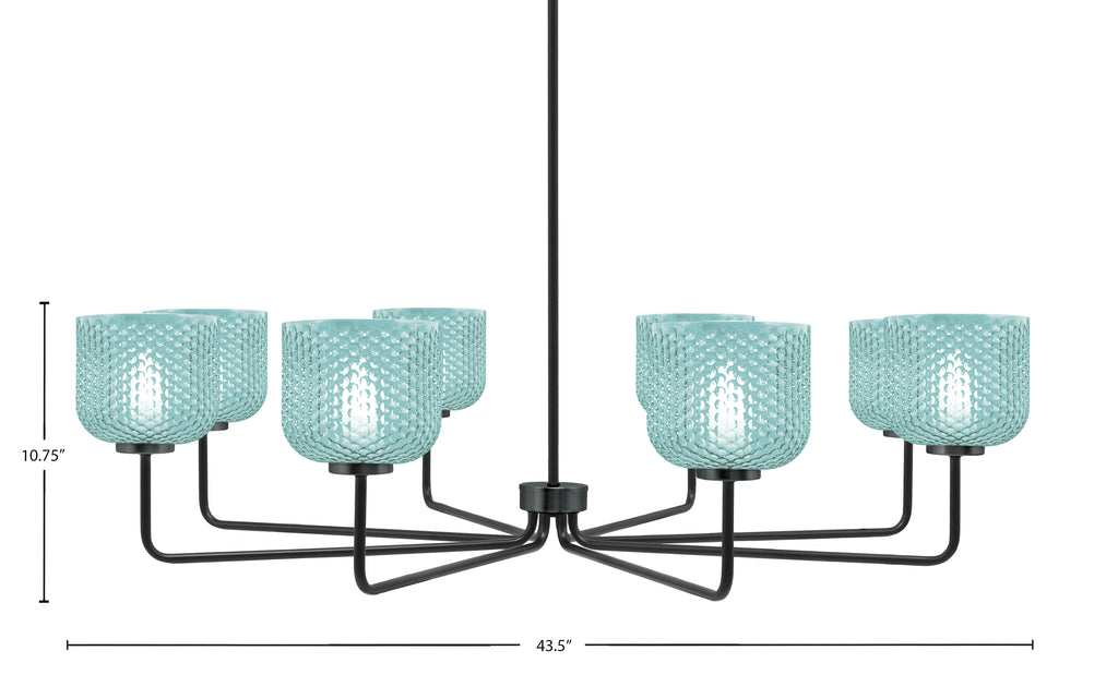 Sandia Eight Light Chandelier in Matte Black with Turquoise Textured Shade