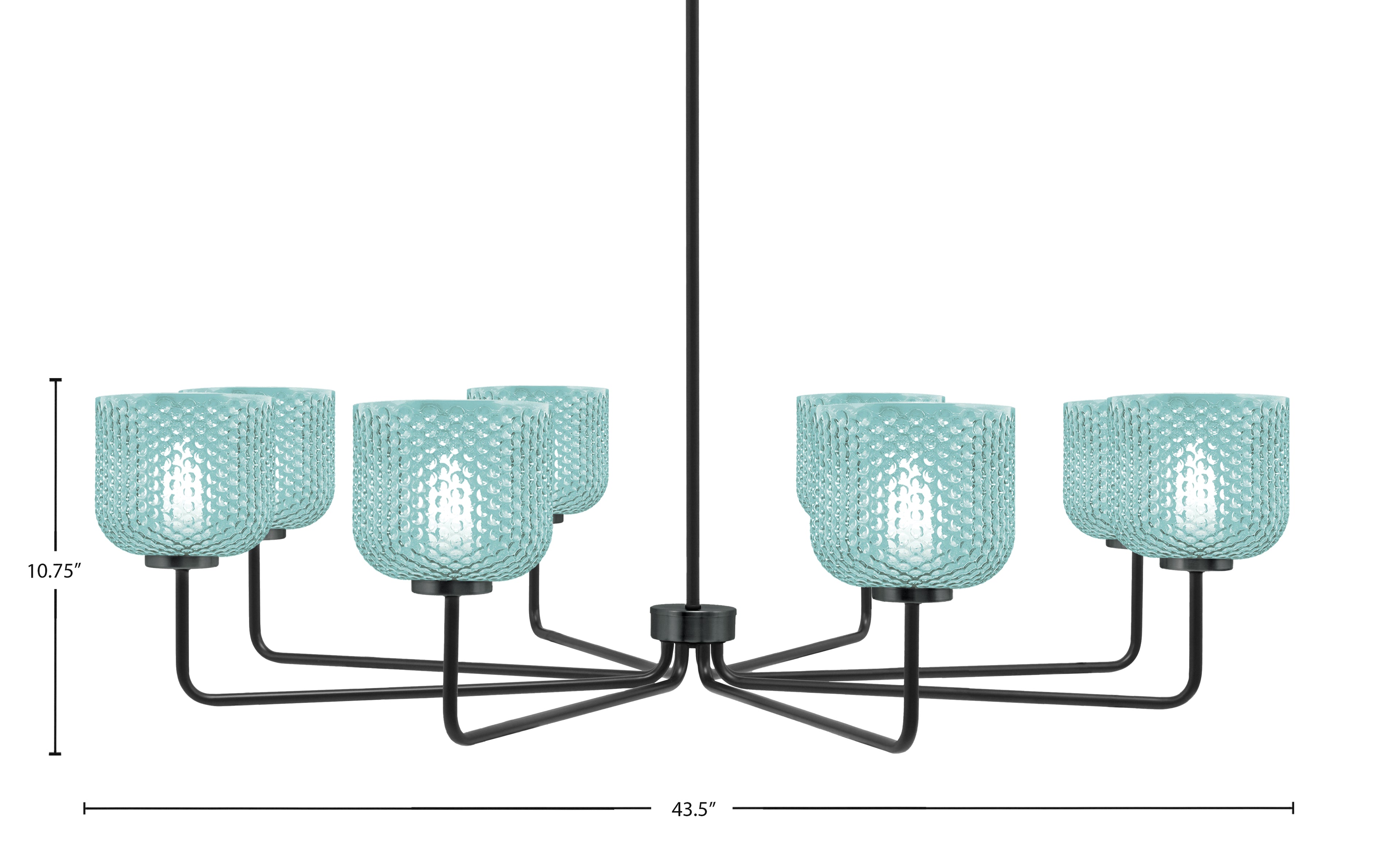 Sandia Eight Light Chandelier in Matte Black with Turquoise Textured Shade