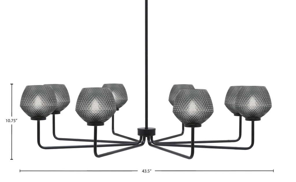 Sandia Eight Light Chandelier in Matte Black with Smoke Textured Shade