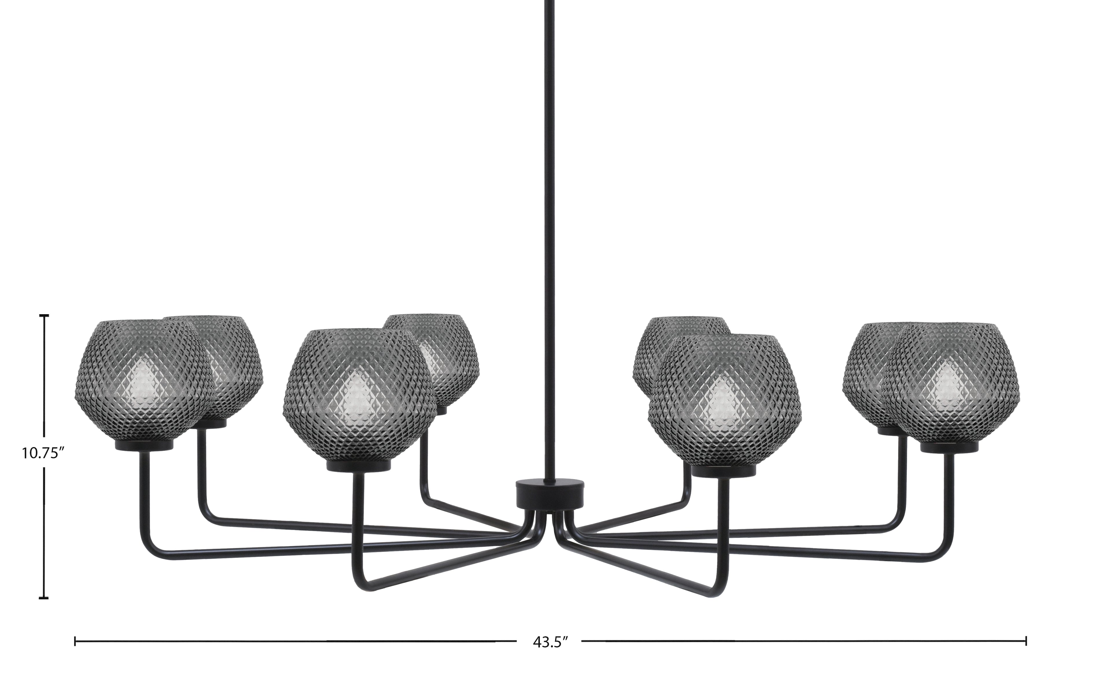 Sandia Eight Light Chandelier in Matte Black with Smoke Textured Shade