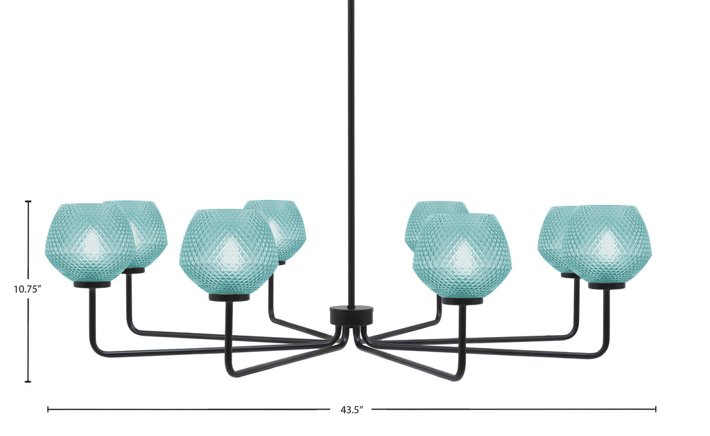 Sandia Eight Light Chandelier in Matte Black with Turquoise Textured Shade