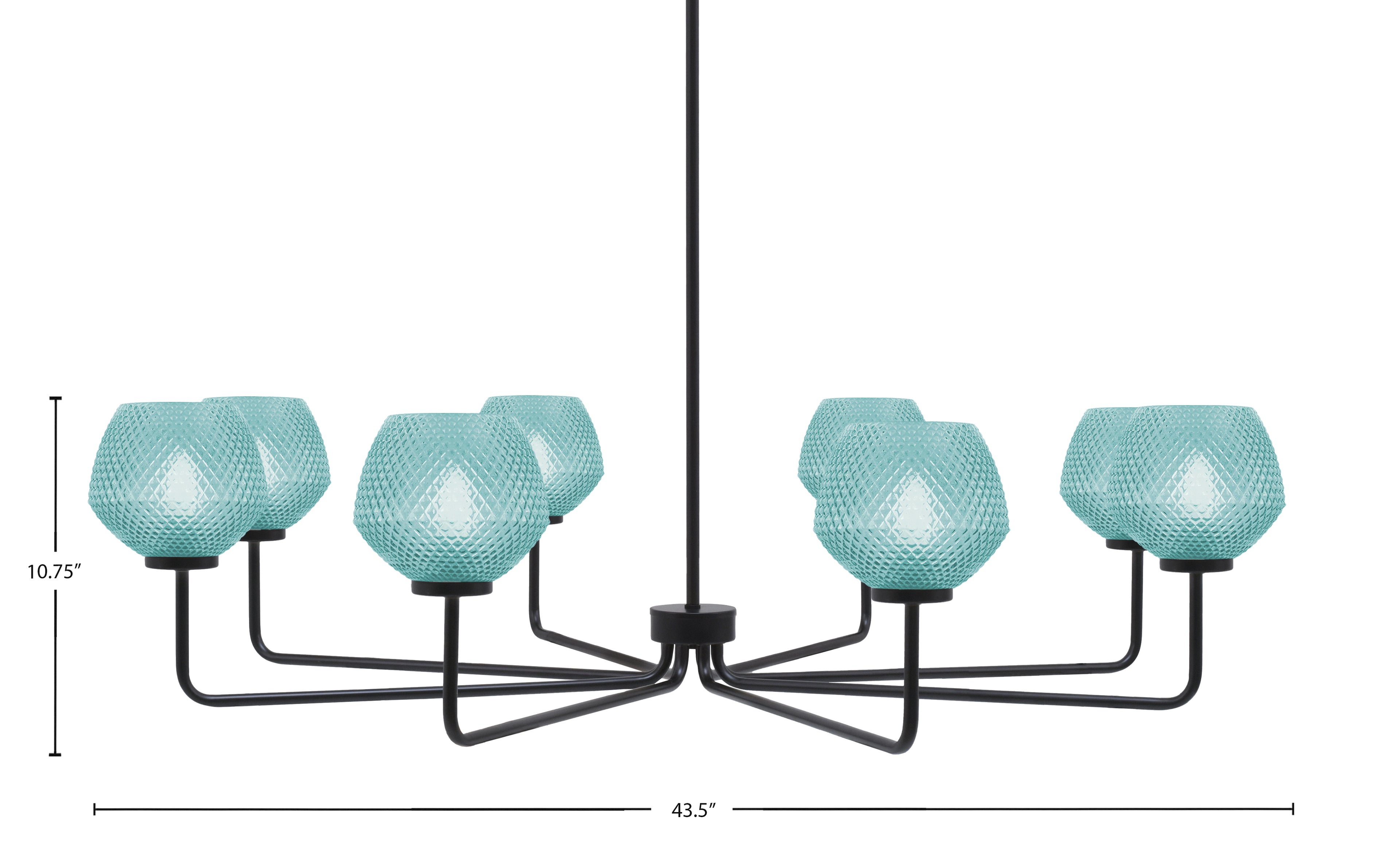 Sandia Eight Light Chandelier in Matte Black with Turquoise Textured Shade