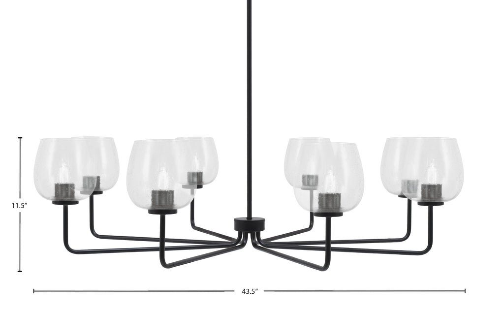Sandia Eight Light Chandelier in Matte Black with Clear Bubble Shade