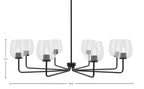 Sandia Eight Light Chandelier in Matte Black with Clear Bubble Shade