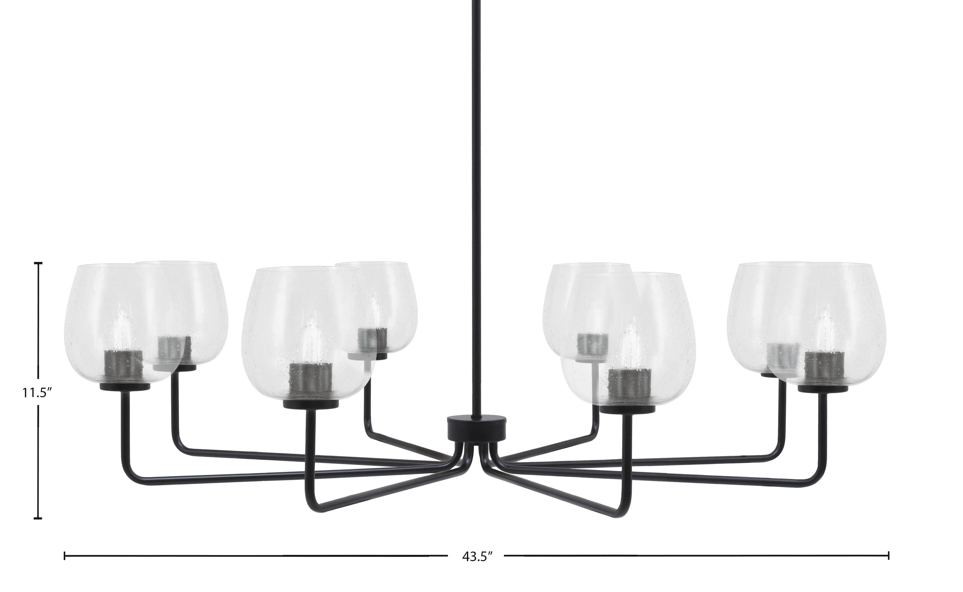 Sandia Eight Light Chandelier in Matte Black with Clear Bubble Shade