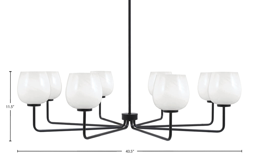 Sandia Eight Light Chandelier in Matte Black with White Marble Shade
