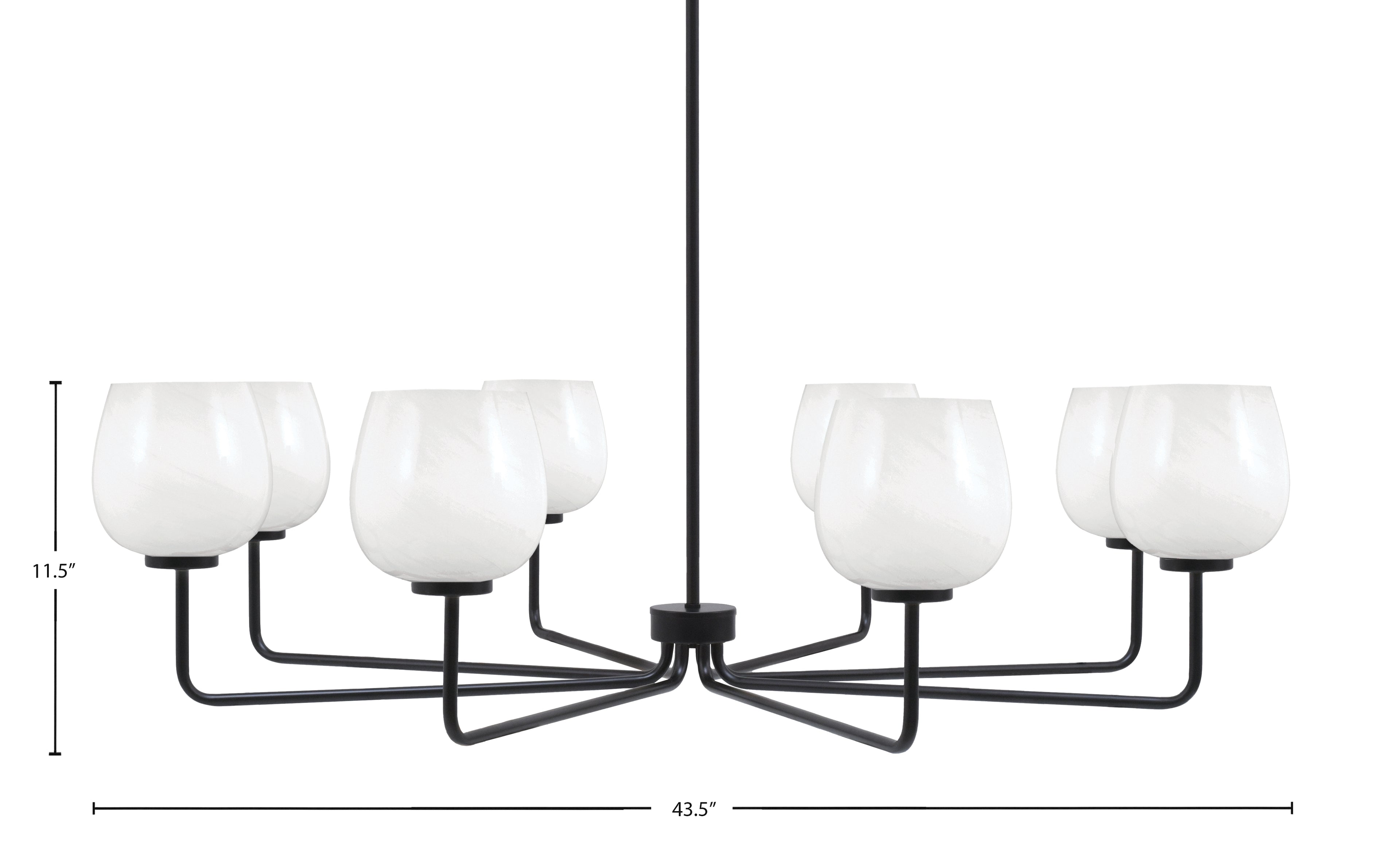 Sandia Eight Light Chandelier in Matte Black with White Marble Shade