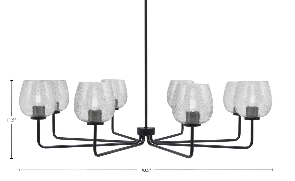 Sandia Eight Light Chandelier in Matte Black with Smoke Bubble Shade