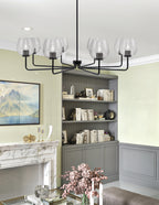 Sandia Eight Light Chandelier in Matte Black with Smoke Bubble Shade