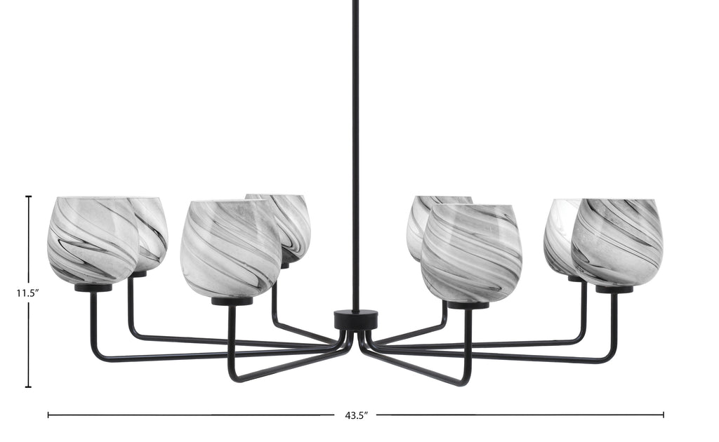 Sandia Eight Light Chandelier in Matte Black with Onyx Swirl Shade