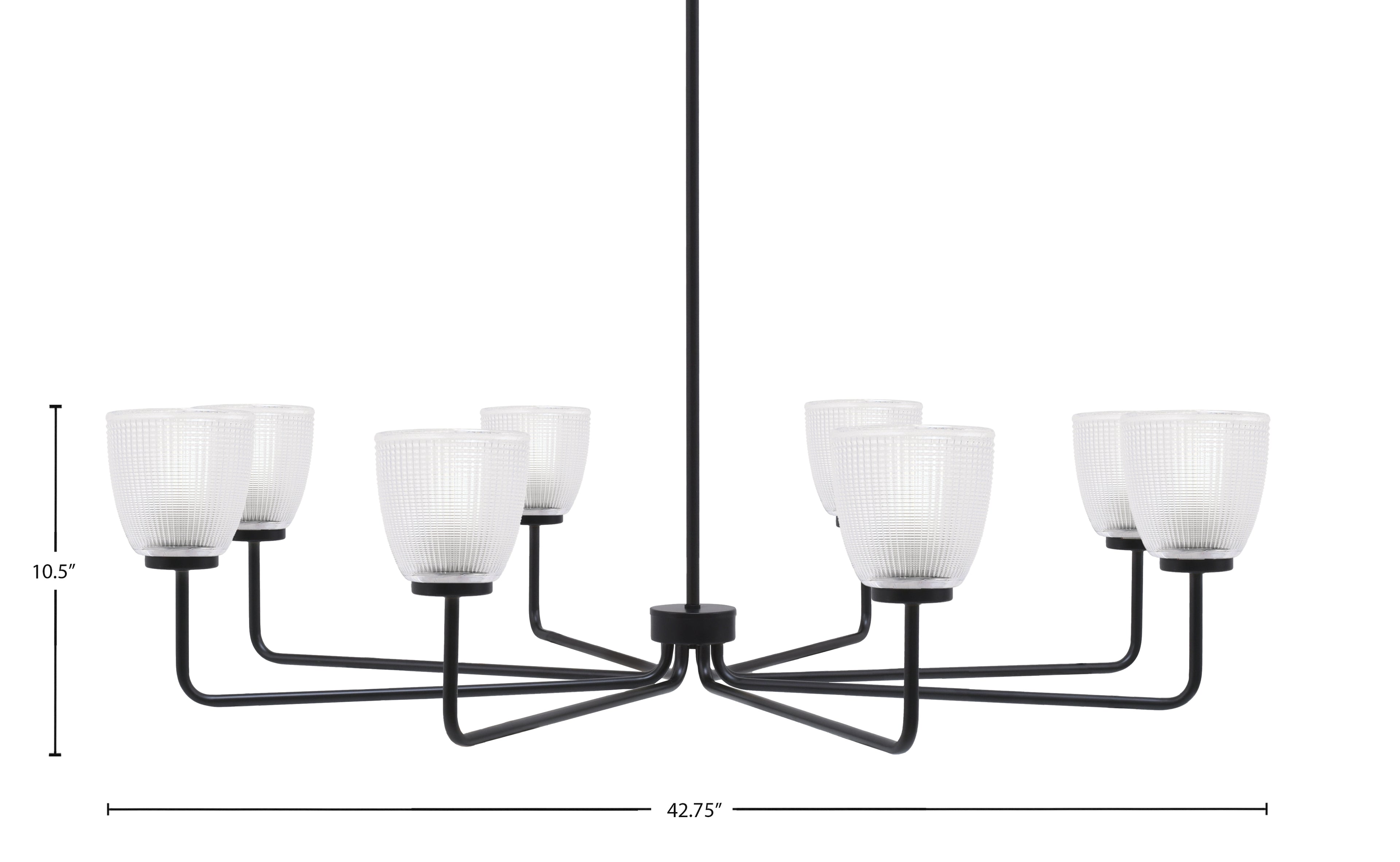 Sandia Eight Light Chandelier in Matte Black with Clear Ribbed Shade