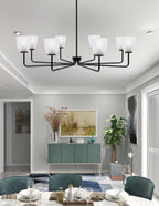 Sandia Eight Light Chandelier in Matte Black with Clear Ribbed Shade