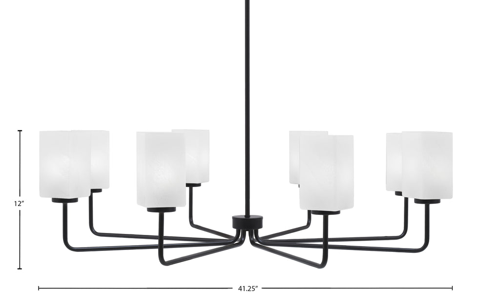 Sandia Eight Light Chandelier in Matte Black with White Marble Shade