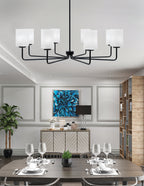 Sandia Eight Light Chandelier in Matte Black with White Marble Shade