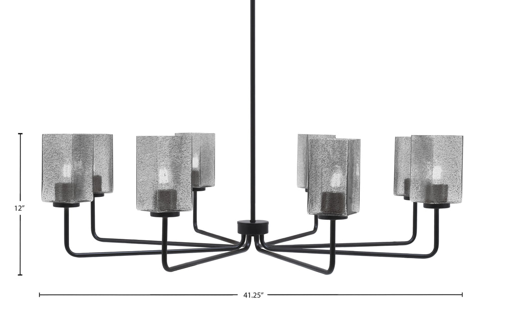 Sandia Eight Light Chandelier in Matte Black with Smoke Bubble Shade