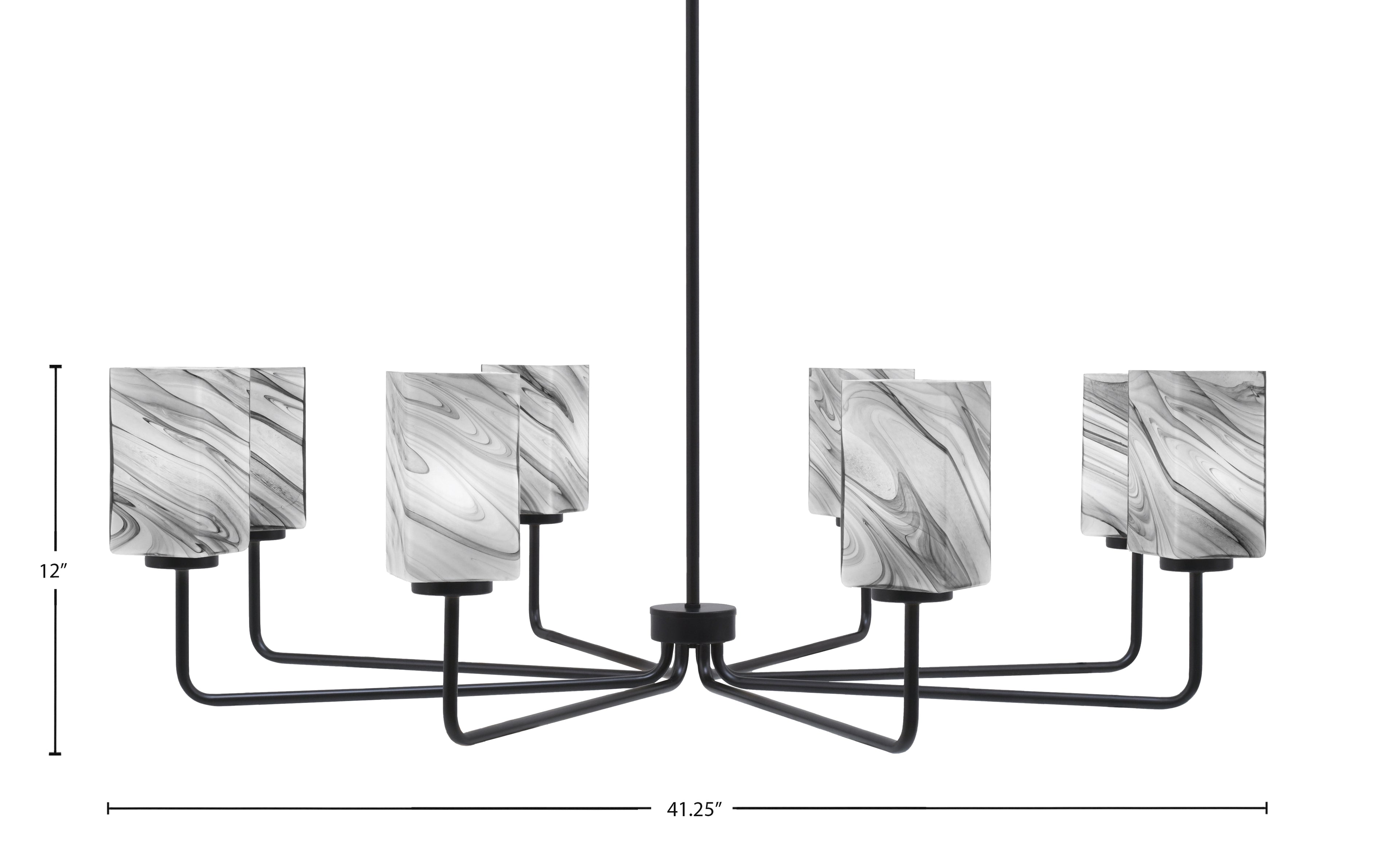 Sandia Eight Light Chandelier in Matte Black with Onyx Swirl Shade