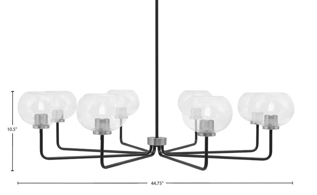 Sandia Eight Light Chandelier in Matte Black & Graphite with Clear Bubble Shade