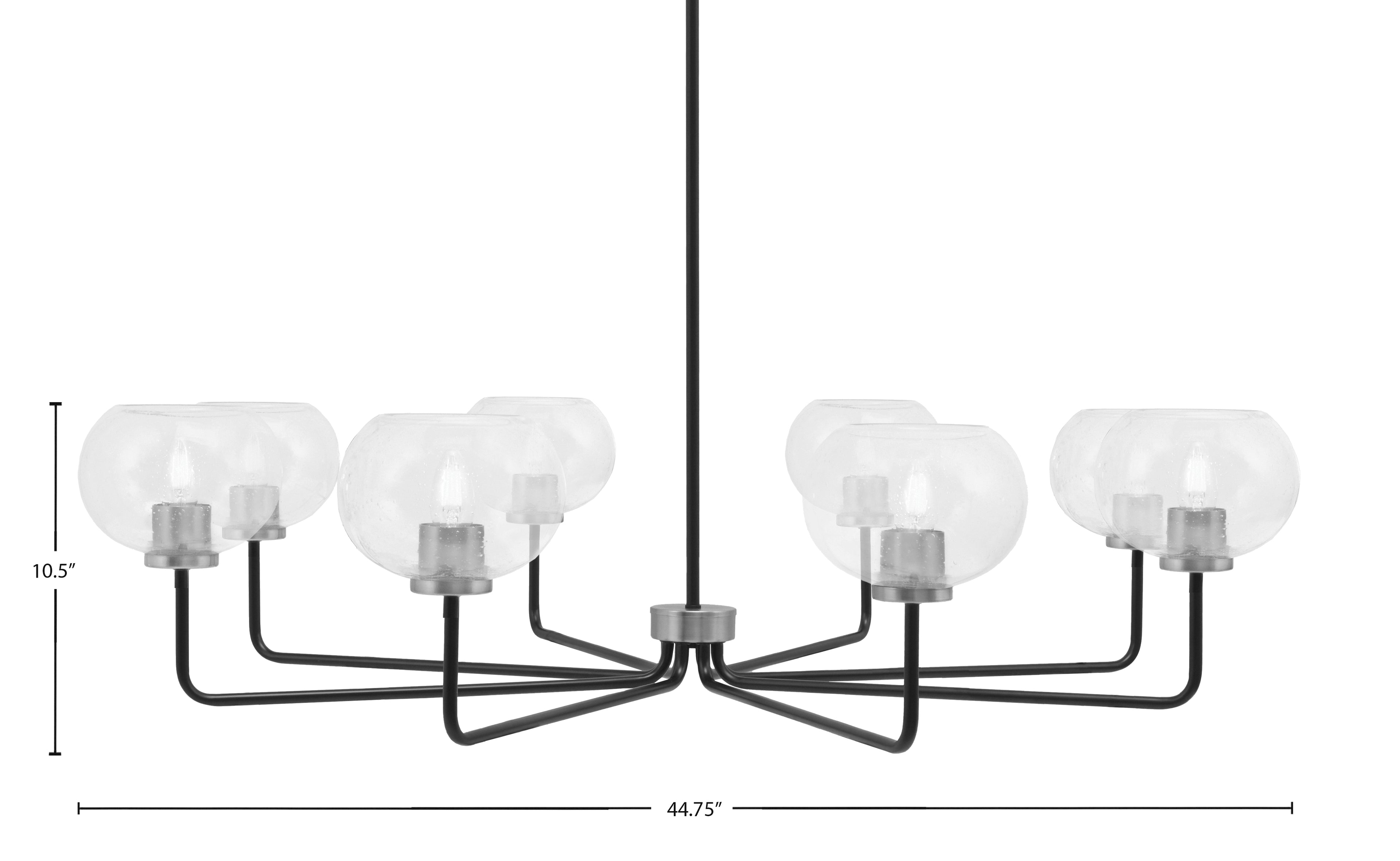 Sandia Eight Light Chandelier in Matte Black & Graphite with Clear Bubble Shade