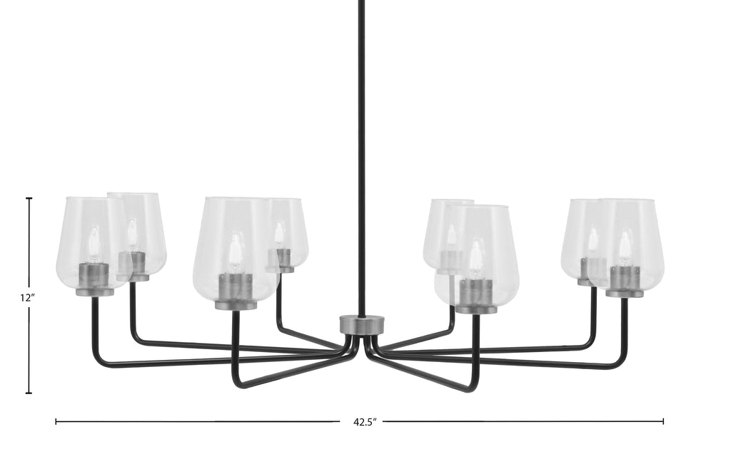 Sandia Eight Light Chandelier in Matte Black & Graphite with Clear Bubble Shade