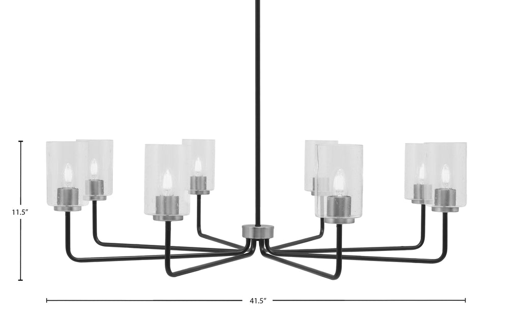Sandia Eight Light Chandelier in Matte Black & Graphite with Clear Bubble Shade