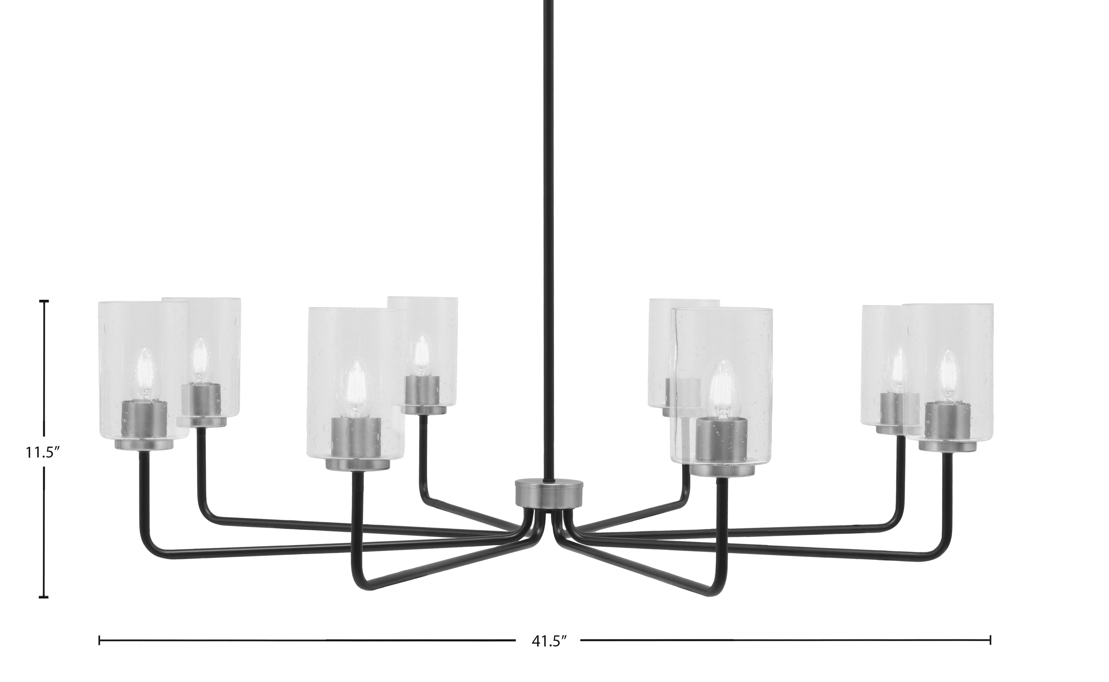 Sandia Eight Light Chandelier in Matte Black & Graphite with Clear Bubble Shade