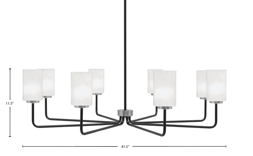 Sandia Eight Light Chandelier in Matte Black & Graphite with White Marble Shade