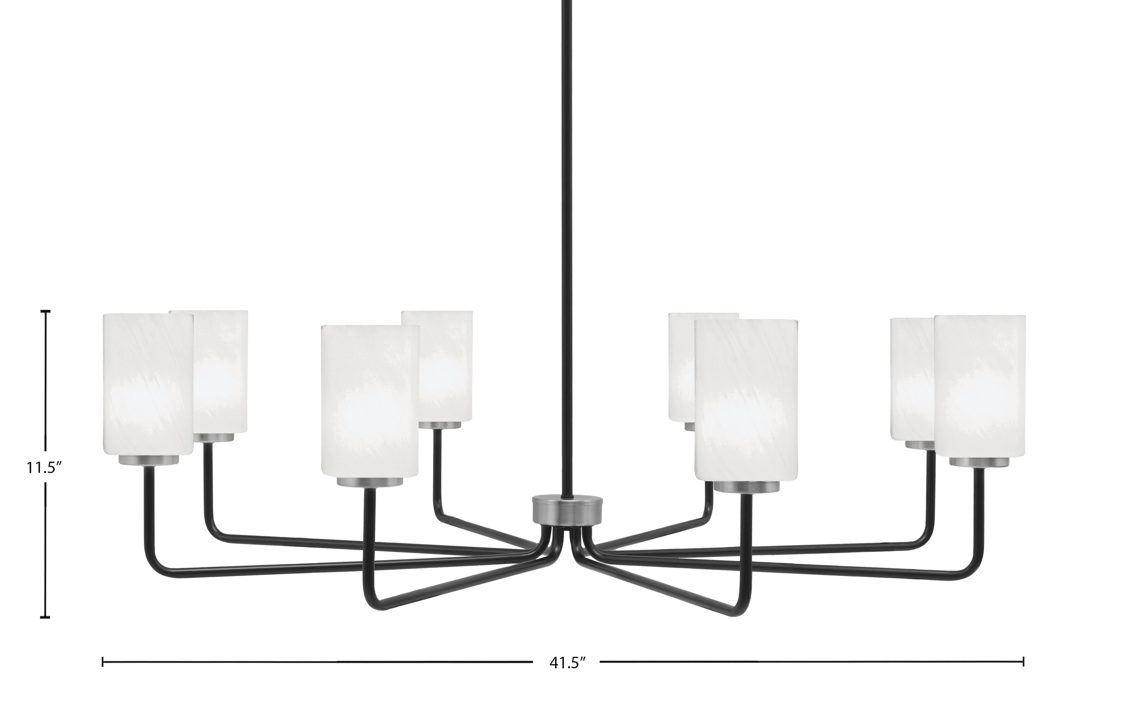 Sandia Eight Light Chandelier in Matte Black & Graphite with White Marble Shade