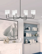Sandia Eight Light Chandelier in Matte Black & Graphite with White Marble Shade
