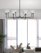 Sandia Eight Light Chandelier in Matte Black & Graphite with Smoke Bubble Shade