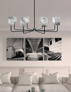 Sandia Eight Light Chandelier in Matte Black & Graphite with Onyx Swirl Shade