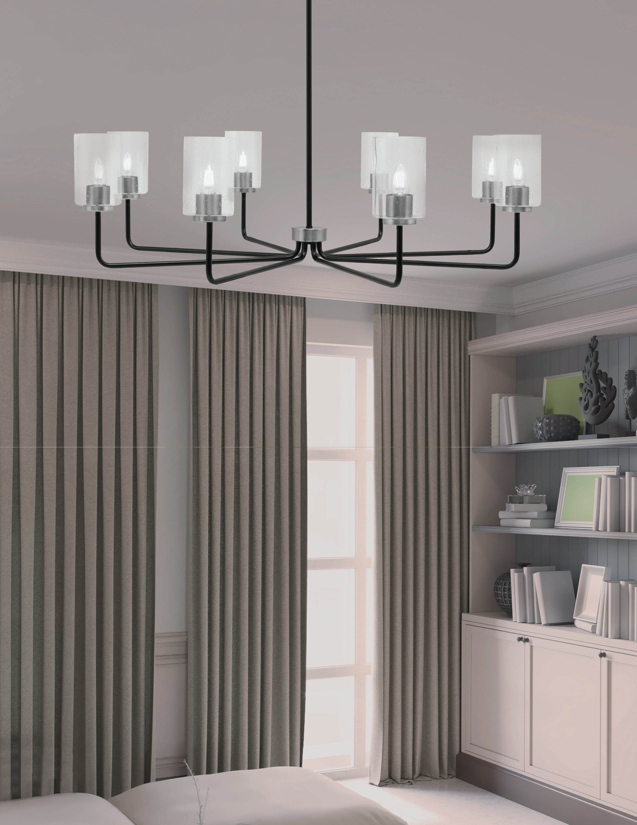 Sandia Eight Light Chandelier in Matte Black & Graphite with Clear Bubble Shade