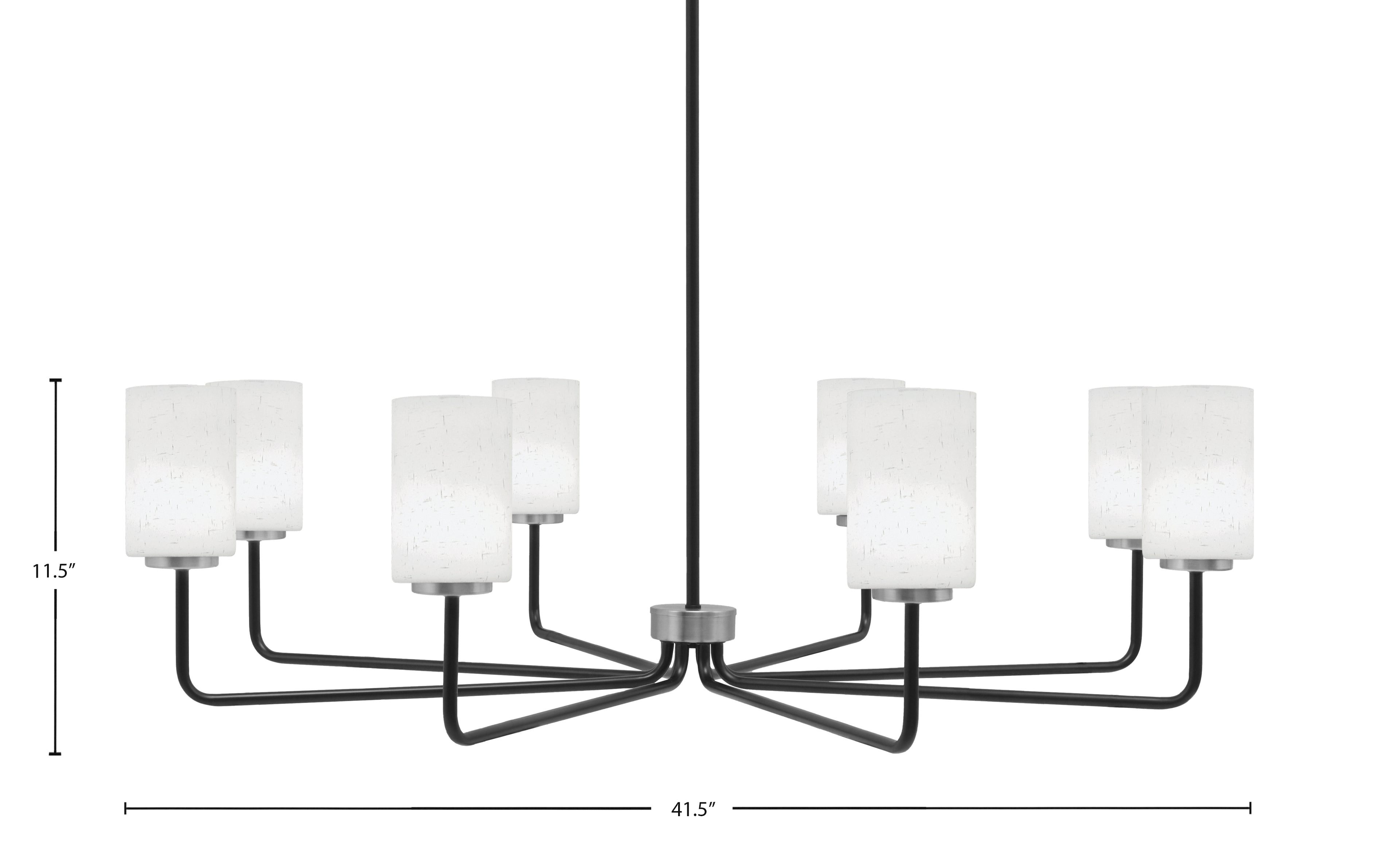 Sandia Eight Light Chandelier in Matte Black & Graphite with White Muslin Shade