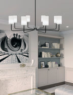 Sandia Eight Light Chandelier in Matte Black & Graphite with White Muslin Shade