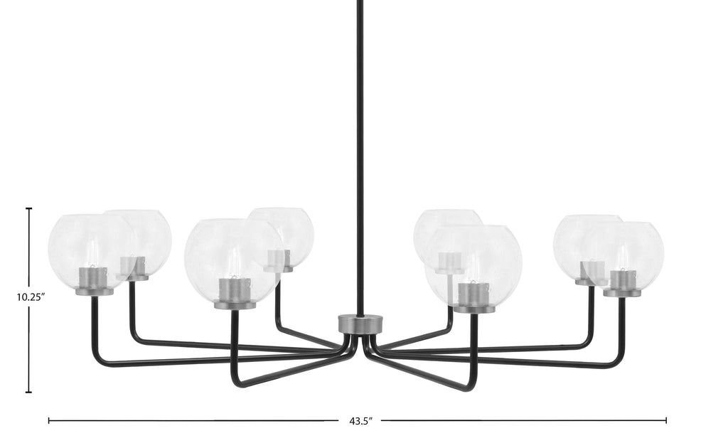 Sandia Eight Light Chandelier in Matte Black & Graphite with Clear Bubble Shade