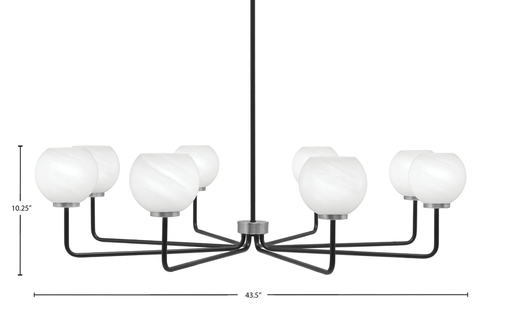 Sandia Eight Light Chandelier in Matte Black & Graphite with White Marble Shade