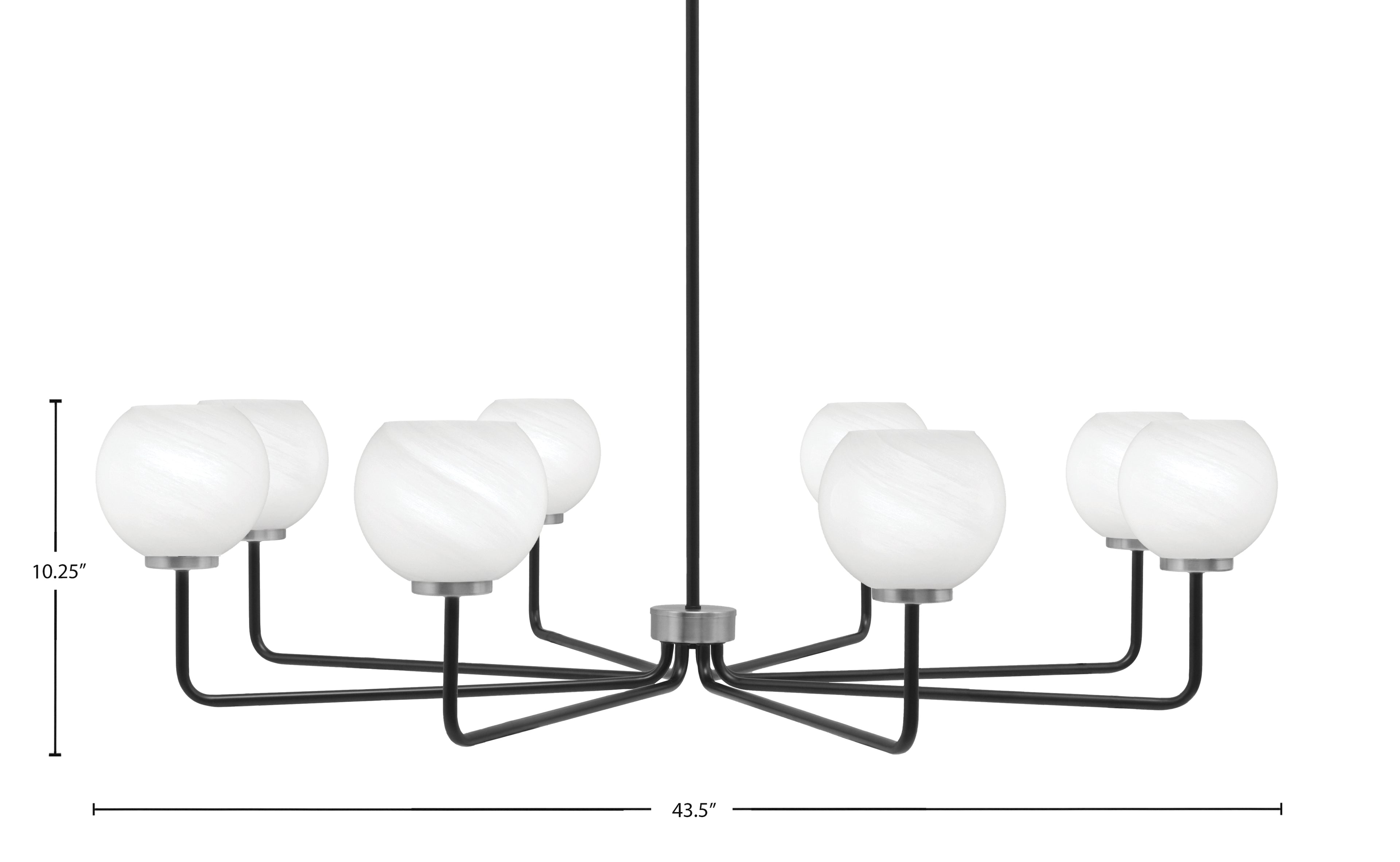 Sandia Eight Light Chandelier in Matte Black & Graphite with White Marble Shade