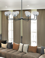 Sandia Eight Light Chandelier in Matte Black & Graphite with Smoke Bubble Shade