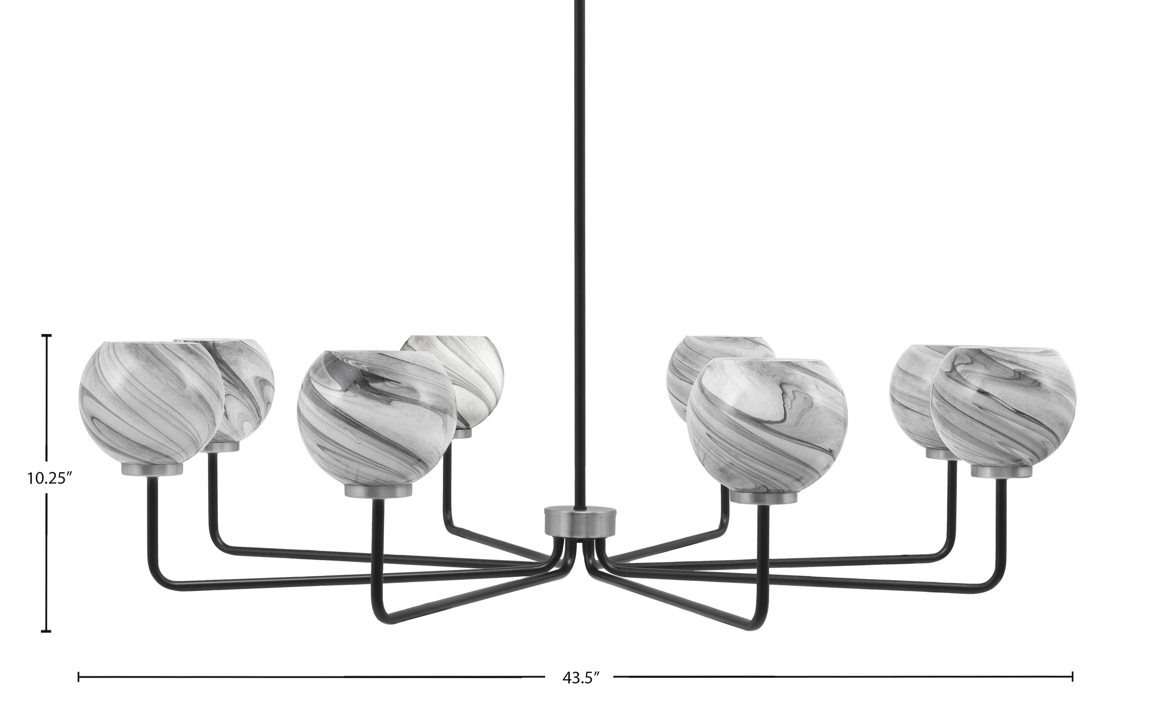 Sandia Eight Light Chandelier in Matte Black & Graphite with Onyx Swirl Shade