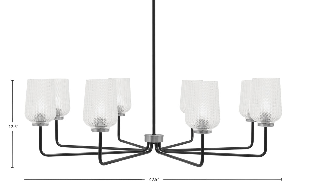 Sandia Eight Light Chandelier in Matte Black & Graphite with Clear Textured Shade