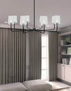 Sandia Eight Light Chandelier in Matte Black & Graphite with Clear Textured Shade