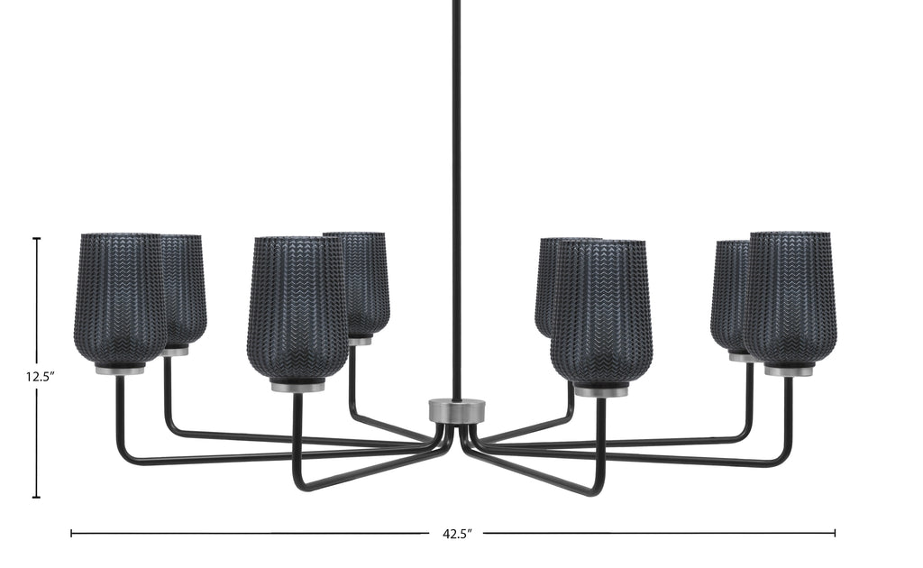 Sandia Eight Light Chandelier in Matte Black & Graphite with Smoke Textured Shade