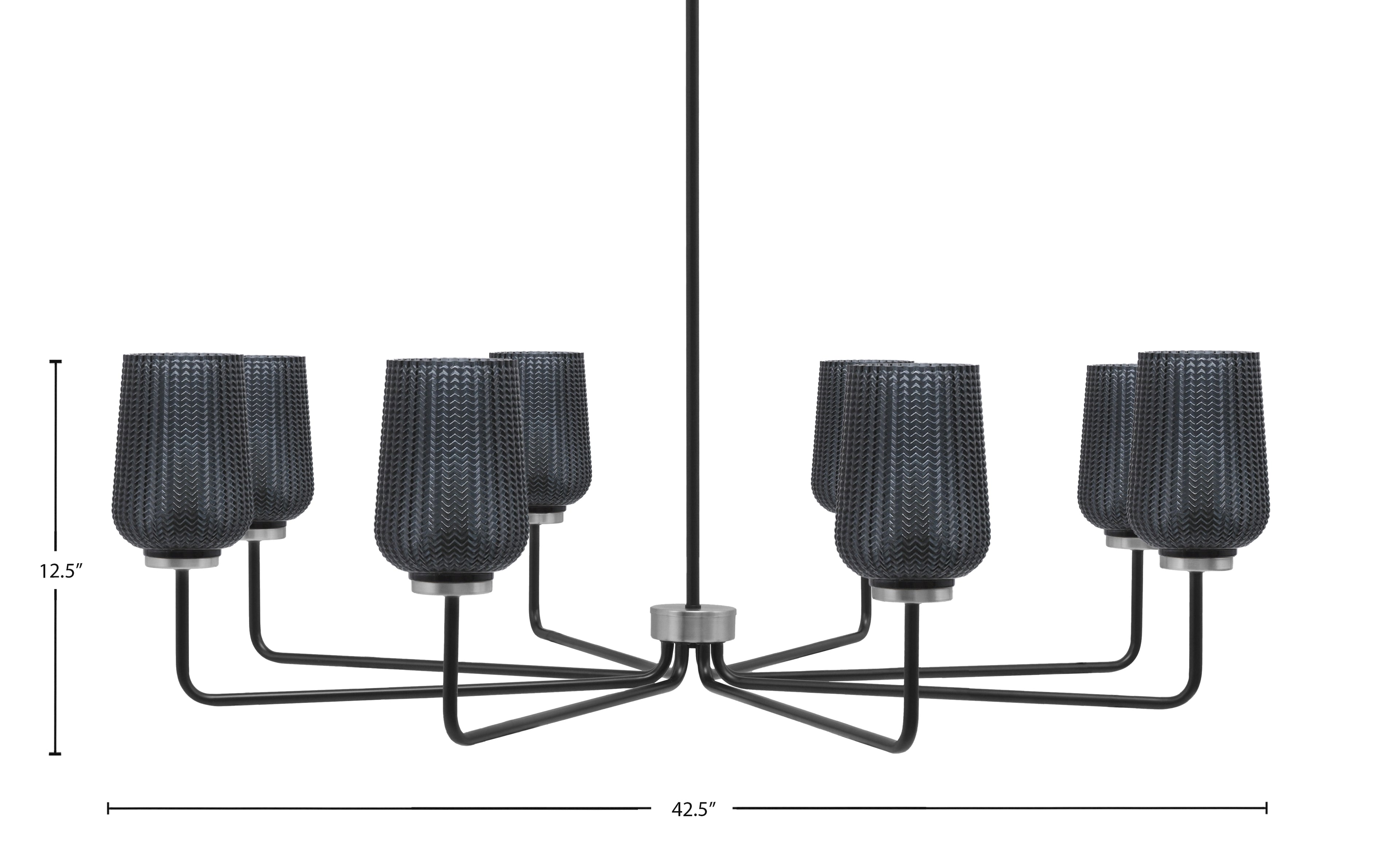 Sandia Eight Light Chandelier in Matte Black & Graphite with Smoke Textured Shade