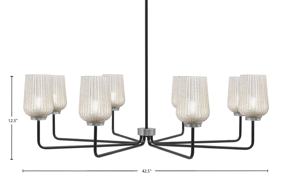 Sandia Eight Light Chandelier in Matte Black & Graphite with Silver Textured Shade