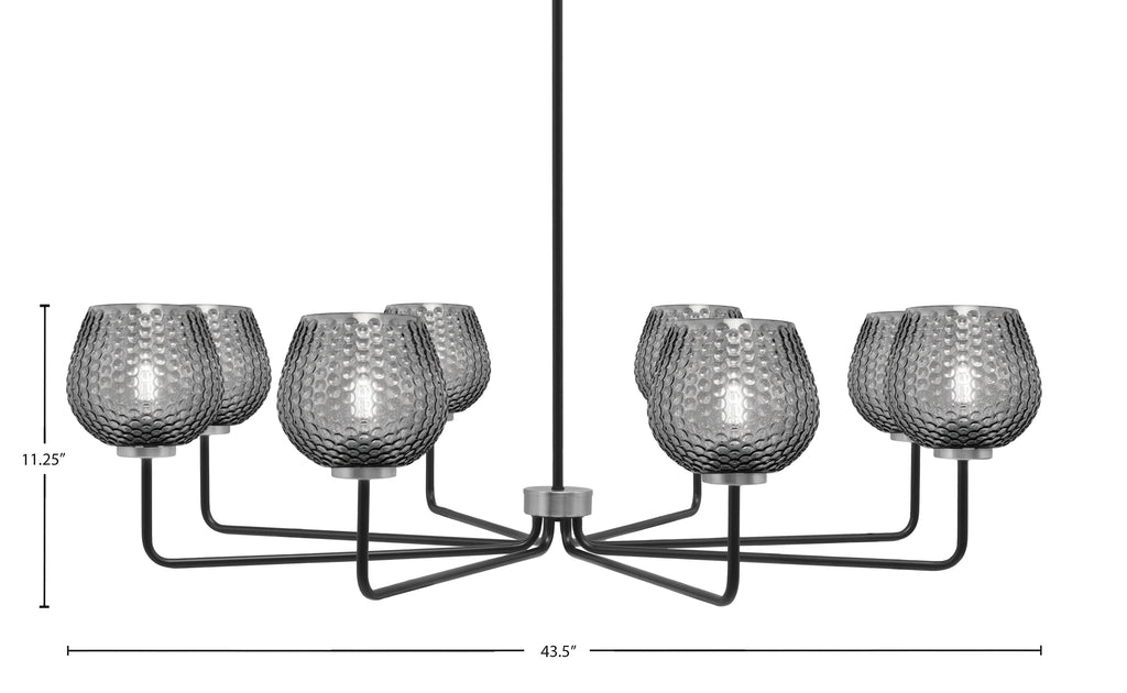 Sandia Eight Light Chandelier in Matte Black & Graphite with Smoke Textured Shade