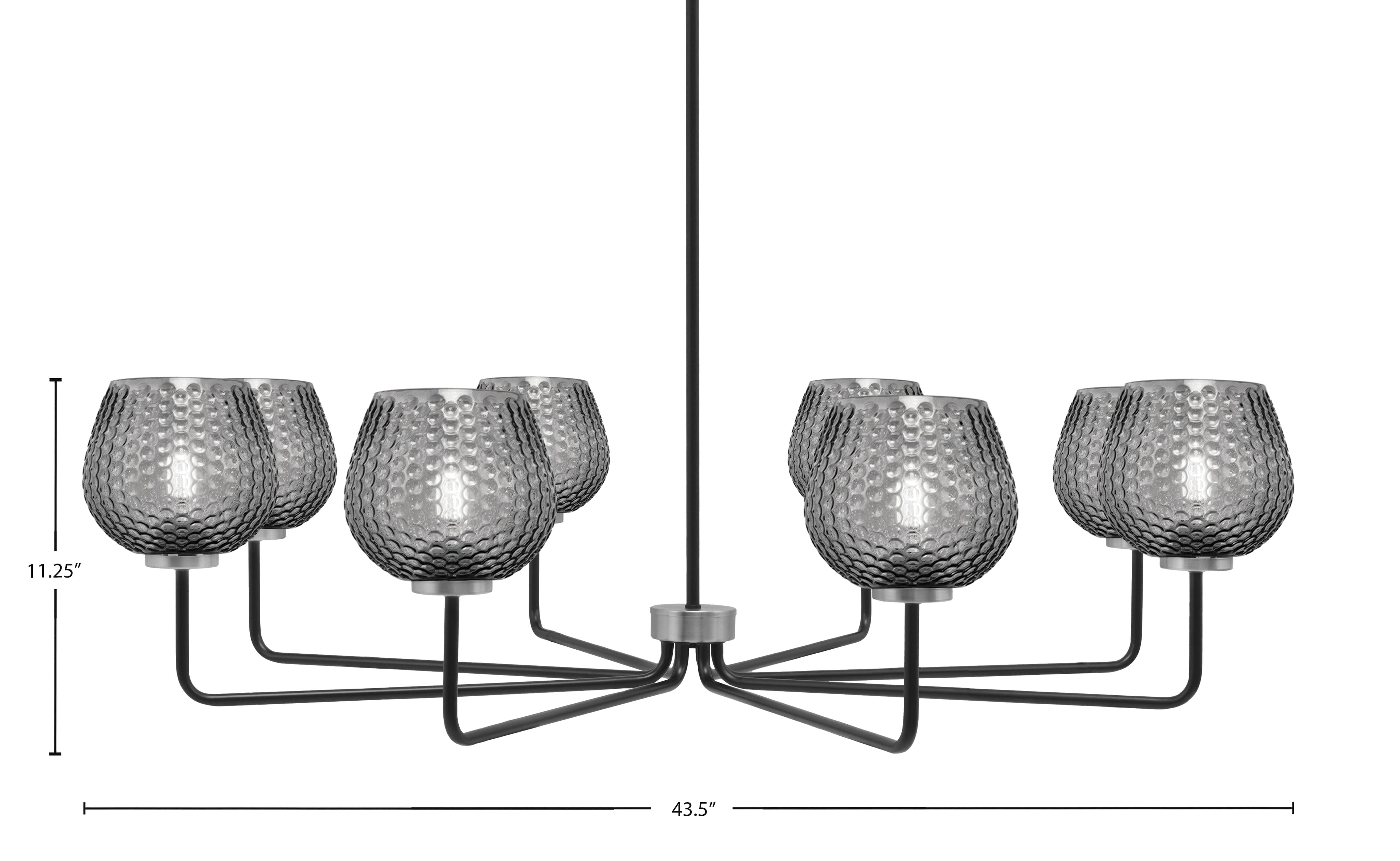 Sandia Eight Light Chandelier in Matte Black & Graphite with Smoke Textured Shade